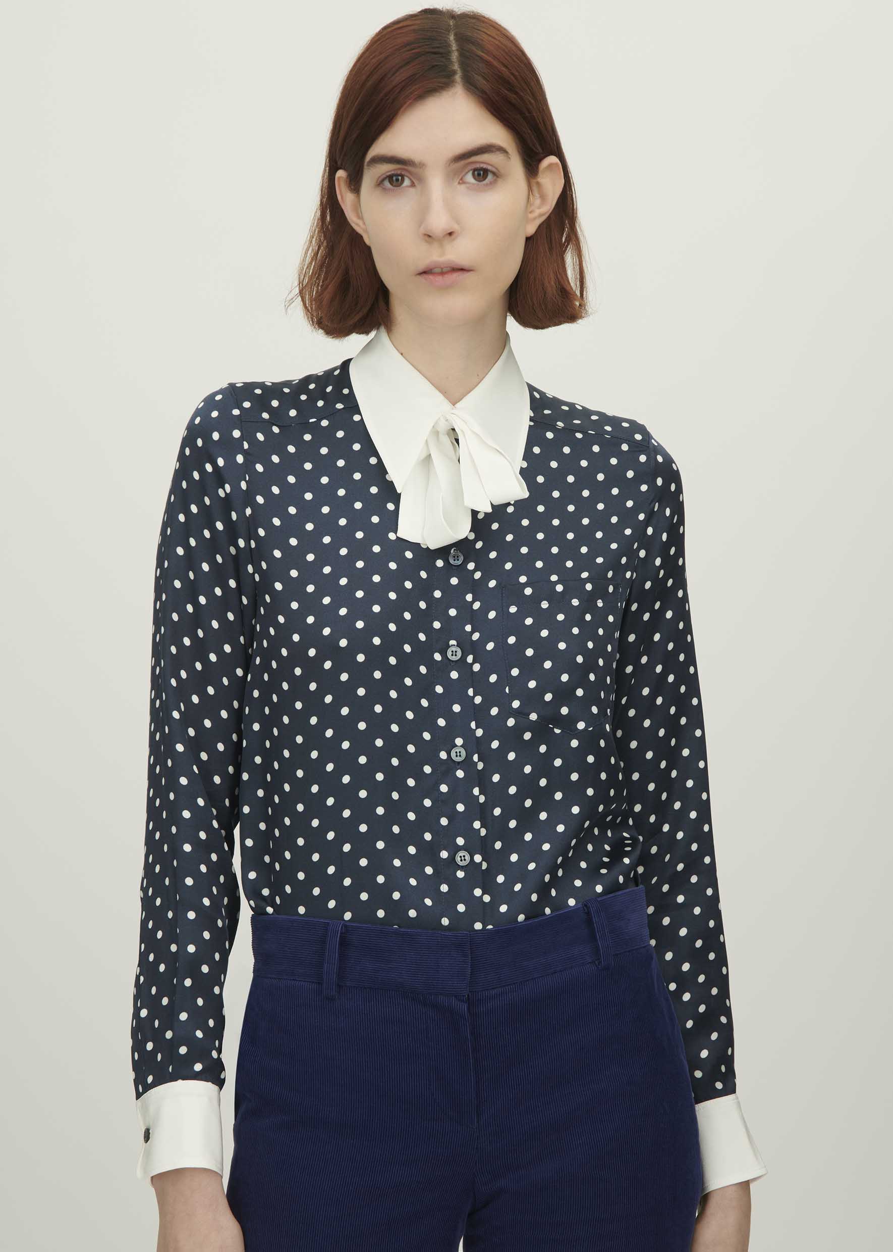 Silk Polka Dot Minnelli Shirt in Navy | Bella Freud – Bella Freud US