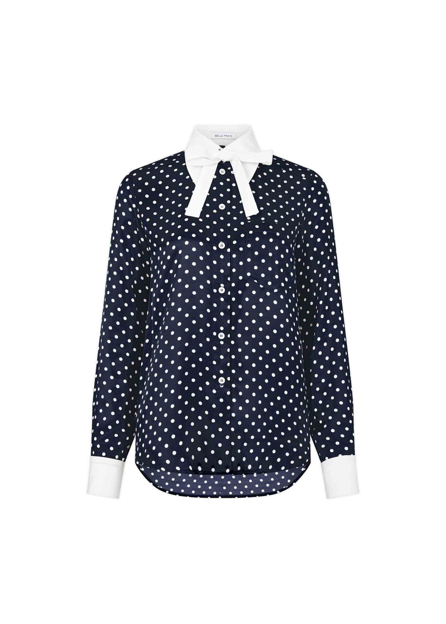 navy polka dot dress shirt Navy Blue Polka Dots Long Sleeve Men Button up Shirt, Dark Blue Guys Male Print Buttoned Down Collared Graphic Casual Dress Plus Size Shirt