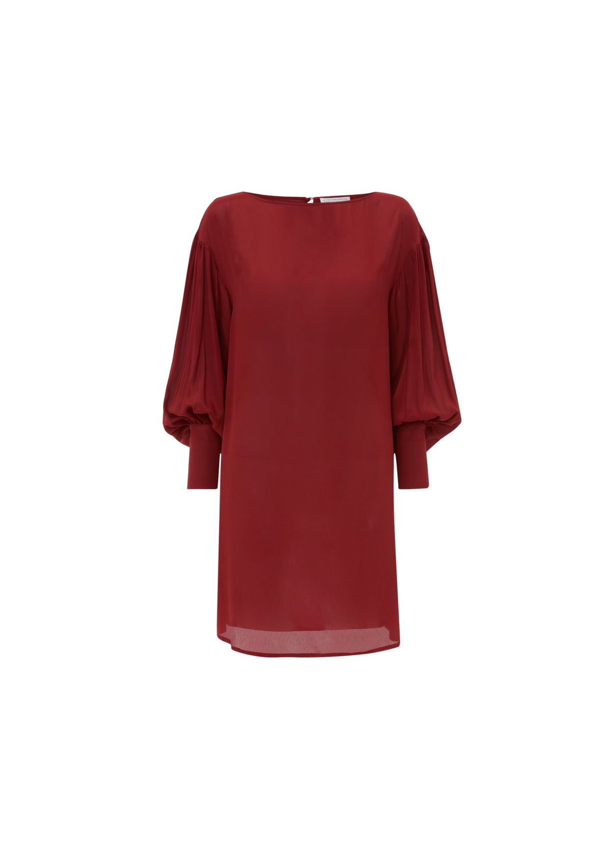 Red dress with sheer sleeves on a white background