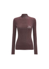 A women's long-sleeve ribbed knit mock neck sweater in a heathered dark plum-brown color, featuring the words 'stay CLOSE' embroidered in white on the left chest, shown on a plain white background.