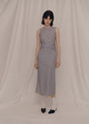 Vita Dress Blue and White fine stripes Slim fitting neatly to the body, with a cross cross front.