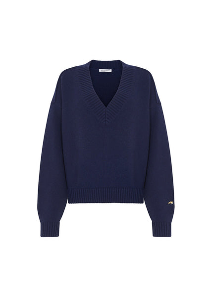 Oversized Lux V-Neck Jumper in Navy Bella Freud – Bella Freud US