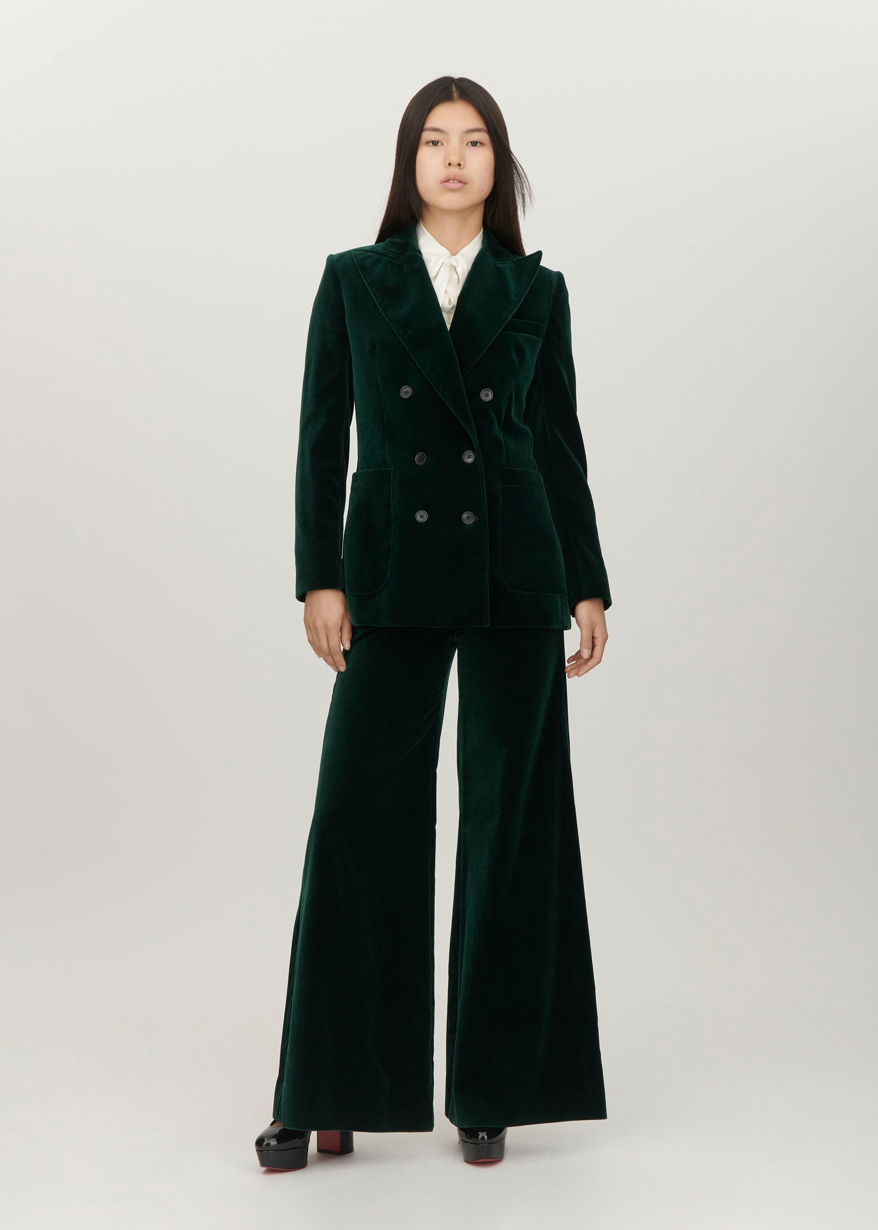 Velvet Bianca Trouser in Green | Bella Freud Bella Freud US Velvet Bianca Trouser in Green | Bella Freud Bella Freud US